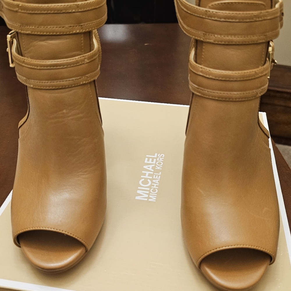 Michael Kors Brown Peep-Toe Ankle Booties - Picture 6 of 6